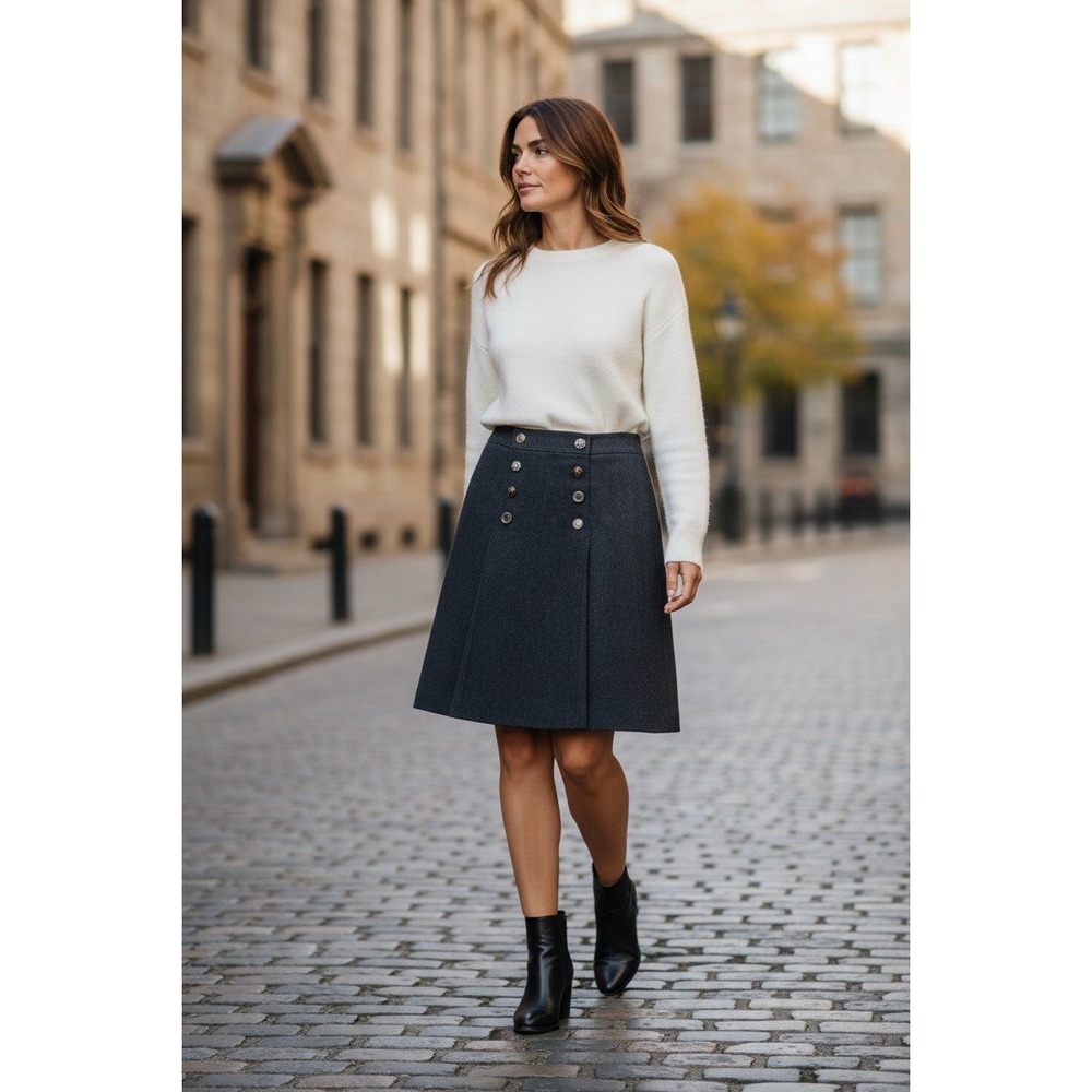 Carlisle Wool Skirt Women Black Herringbone Mismatched Button Front Size 4
